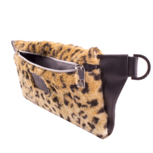 deluxe belt bag frontside zipped open plush leopard leo print