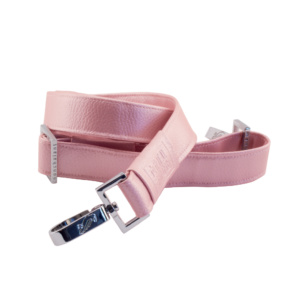 handmade bag strap rolled up by manufabo in metallic rose