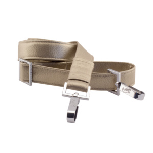 handmade bag strap rolled up by manufabo in metallic sand