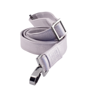 handmade bag strap rolled up by manufabo in metallic silver