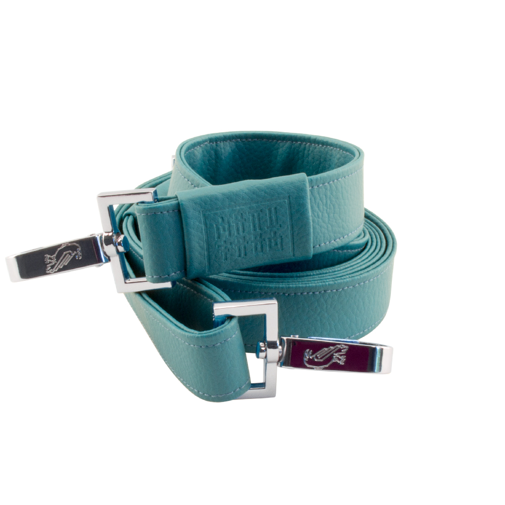 handmade bag strap rolled up by manufabo in petrol turquoise