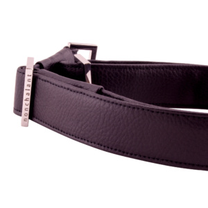 handmade bag strap with nonchalant slider by manufabo in black shiny silver