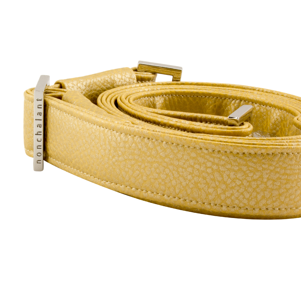 handmade bag strap with nonchalant slider by manufabo in metallic gold