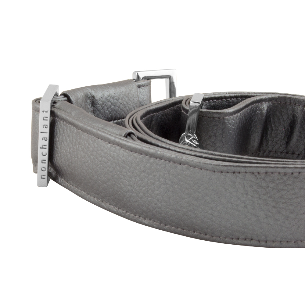 handmade bag strap with nonchalant slider by manufabo in metallic slate gray