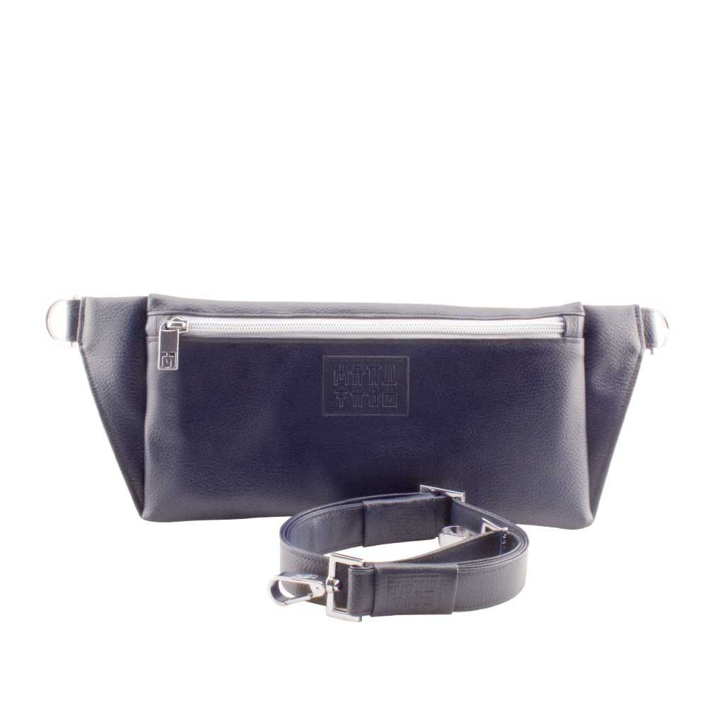 handmade belt bag with handbag strap by manufabo in deep navy blue