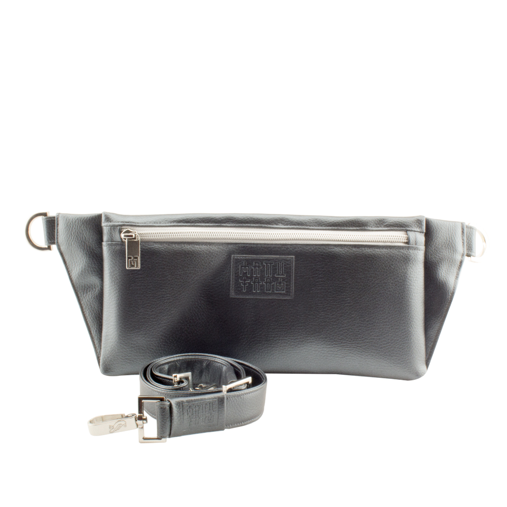 handmade belt bag with handbag strap by manufabo in metallic dark slate gray