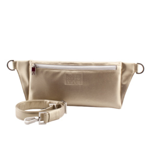 handmade belt bag with handbag strap by manufabo in metallic sand brown