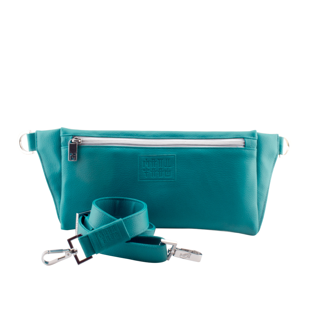 handmade belt bag with handbag strap by manufabo in petrol turquoise