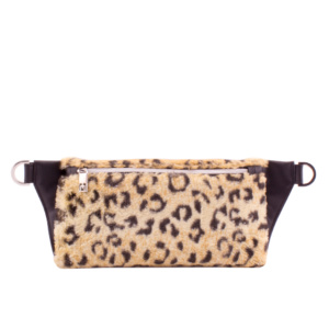 handmade designer belt bag backside by manufabo in plush leopard leo print