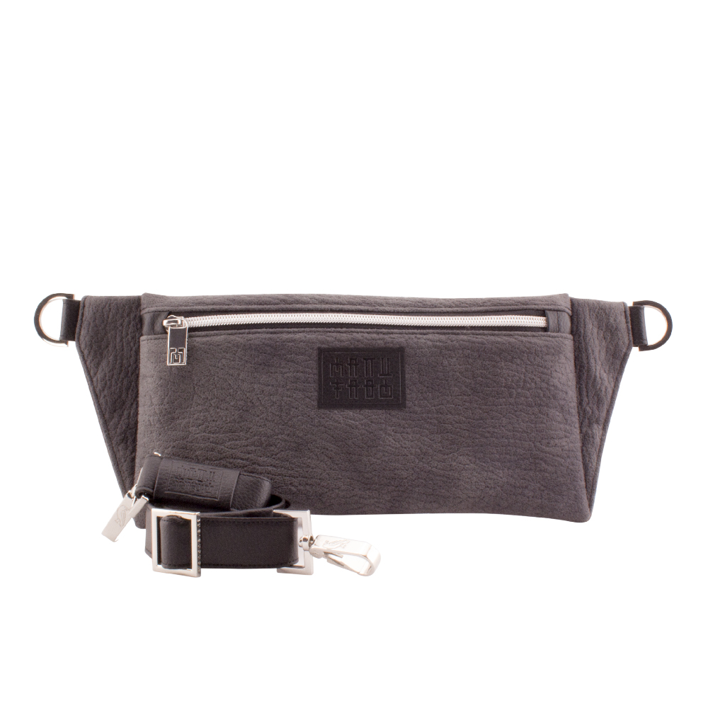 handmade designer belt bag with handbag strap by manufabo in faux elephant skin dark grey