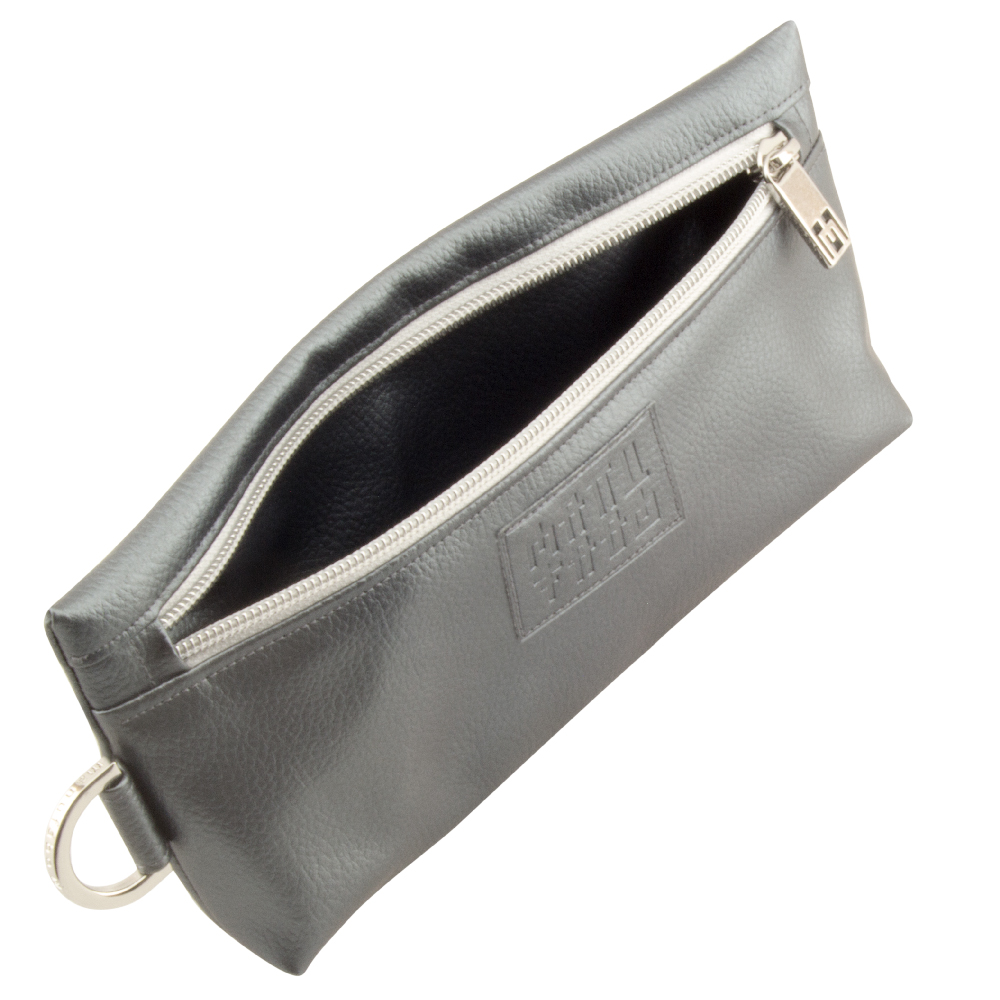 manufabo burrito bag fronstide inside opened up in metallic dark slate gray