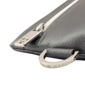 manufabo hardware details nonchalant zipper and d ring on bag in metallic dark slate gray