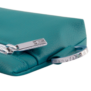 manufabo hardware details zipper and d ring on bag in petrol turquoise