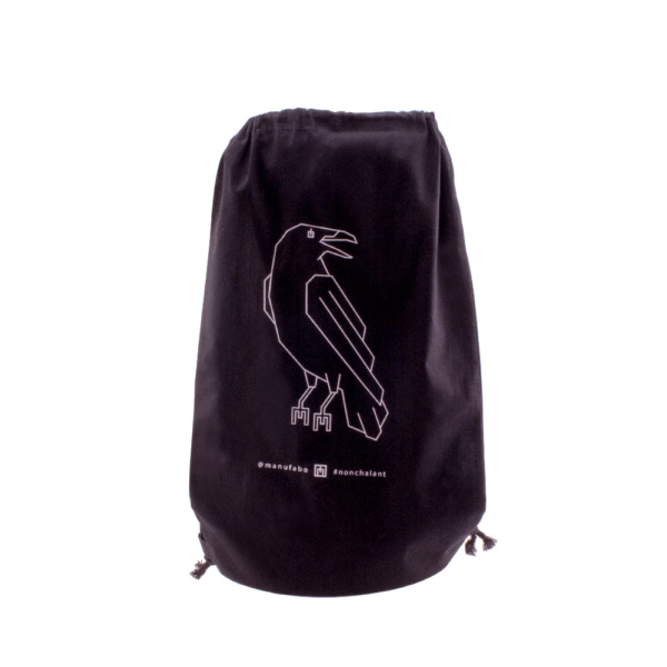 Drawstring Bag // "White Raven" // black