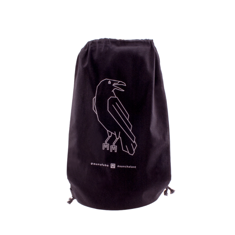 Drawstring Bag // “White Raven” // black