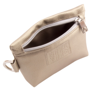 mini bag frontside with manufabo M zipper in metallic sand brown