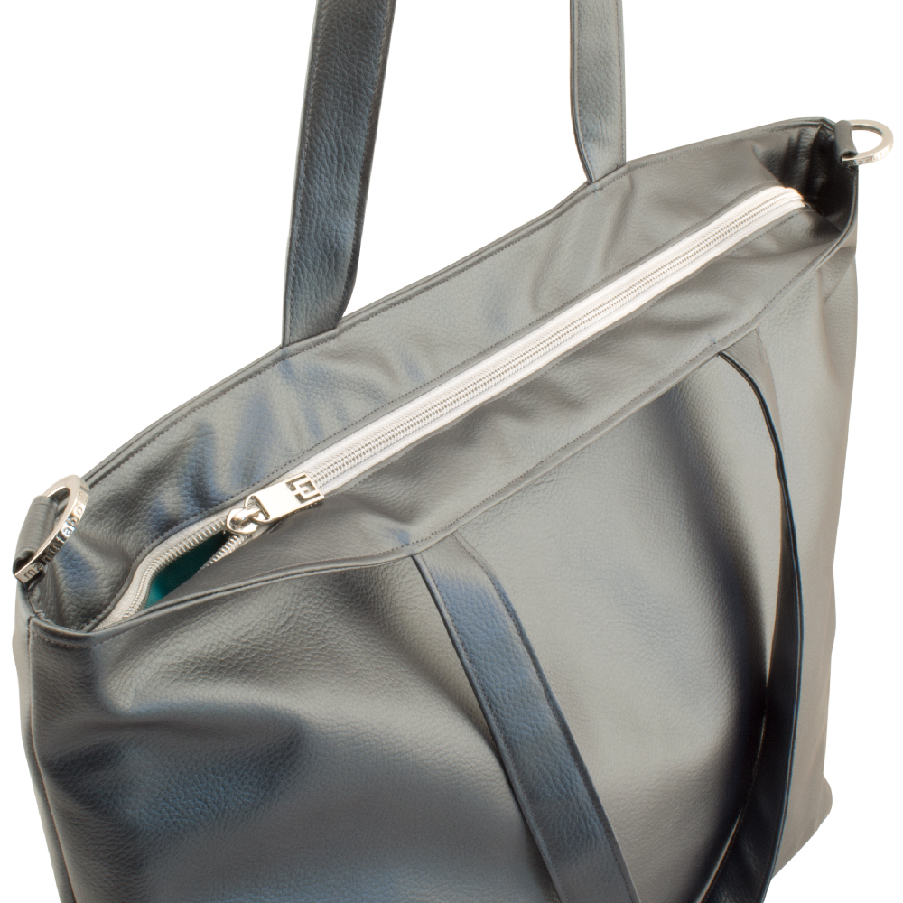 shopper tote bag backside and zipper view by manufabo in metallic dark slate gray