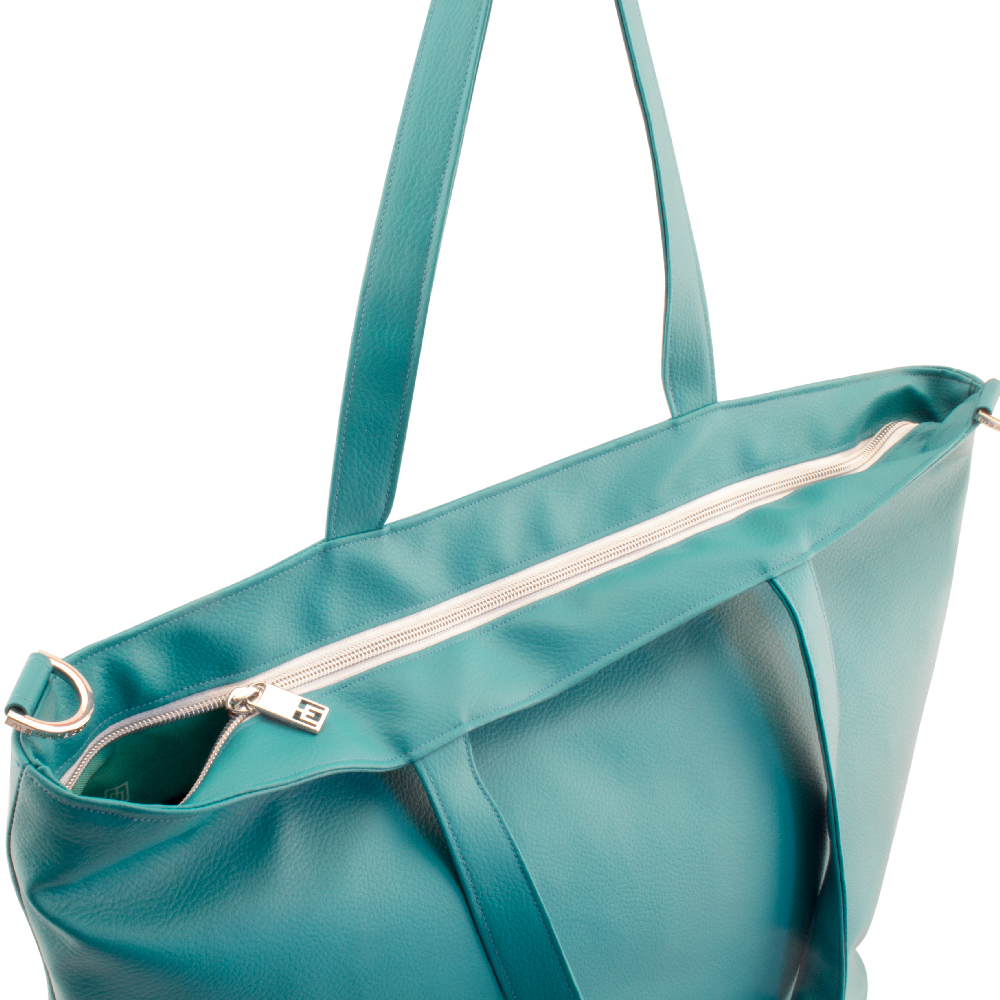 shopper tote bag backside and zipper view by manufabo in petrol turquoise