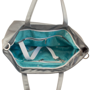 shopper tote bag inside view with manufabo turquoise inner lining in metallic dark slate gray