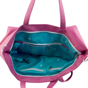 shopper tote bag inside view with manufabo turquoise inner lining in pink