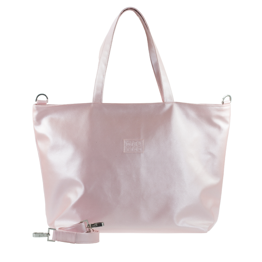 shopper tote bag with handbag strap by manufabo in metallic rose