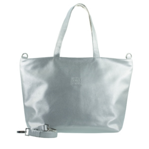 shopper tote bag with handbag strap by manufabo in metallic silver