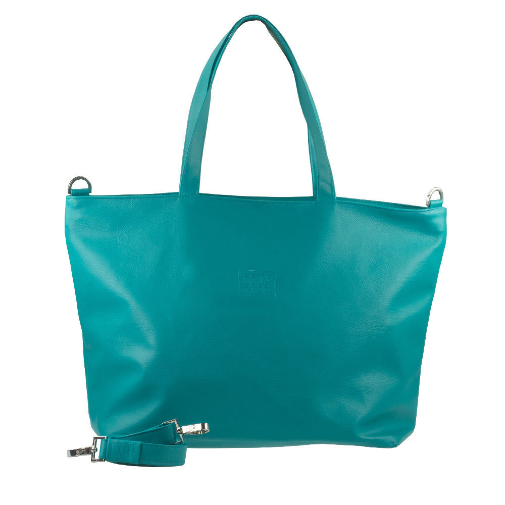 shopper tote bag with handbag strap by manufabo in petrol turquoise