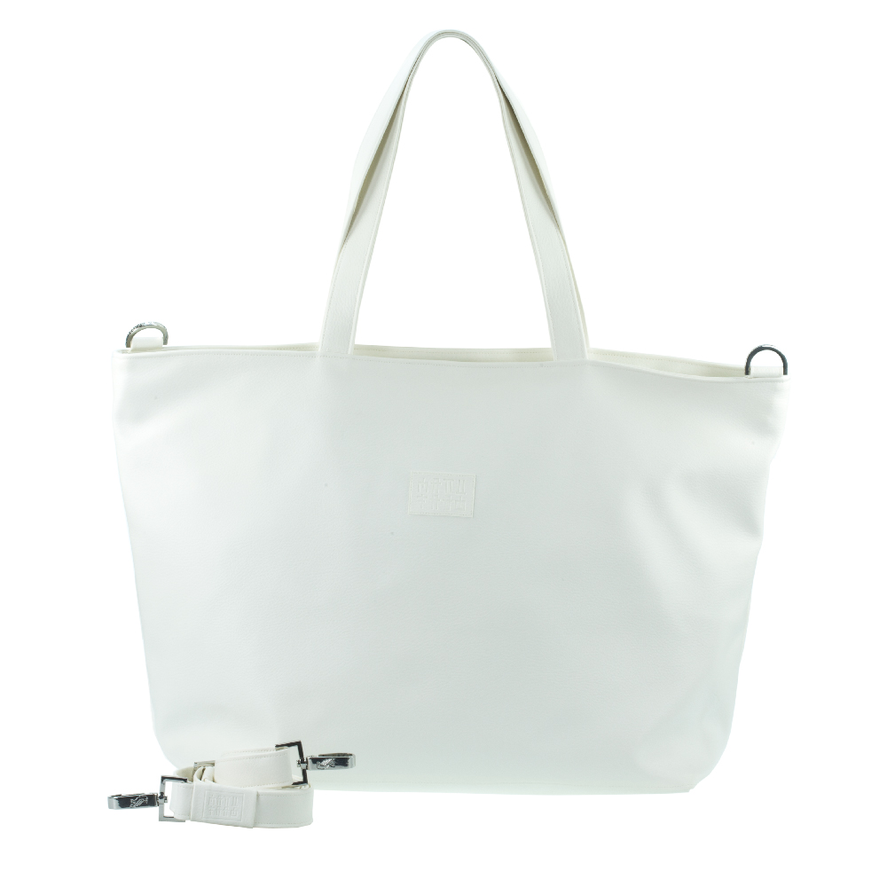 shopper tote bag with handbag strap by manufabo in white