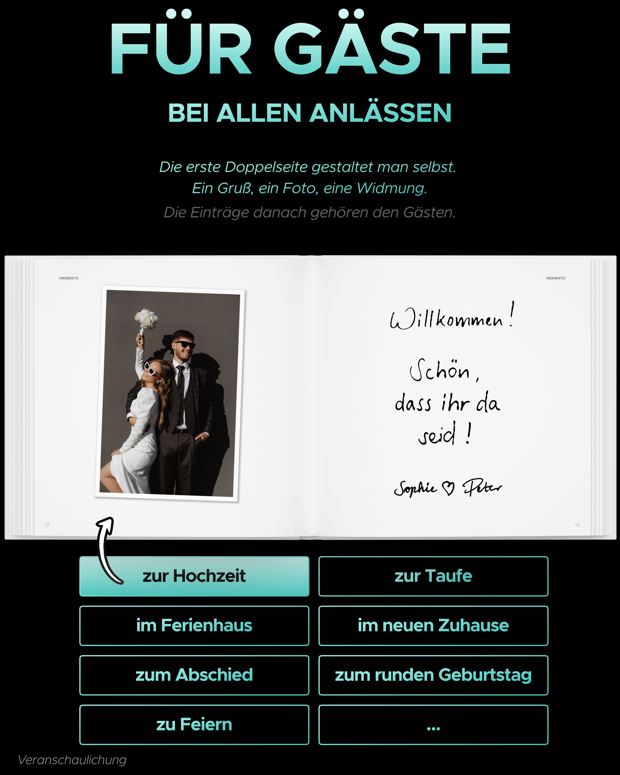 MEMENTO Gästebuch – für Gäste bei allen Anlässen: Hochzeit, Taufe, Geburtstag und mehr