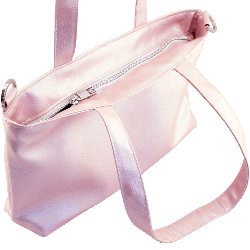 tote bag backside and zipper view by manufabo in metallic rose