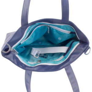 tote bag inside view with manufabo turquoise inner lining in deep navy blue