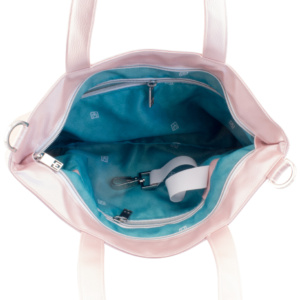 tote bag inside view with manufabo turquoise inner lining in metallic rose