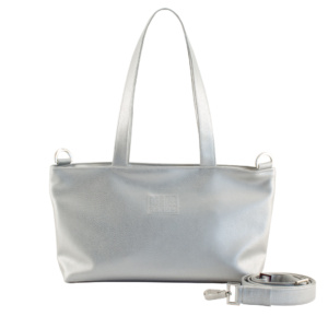 tote bag with handbag strap by manufabo in metallic silver